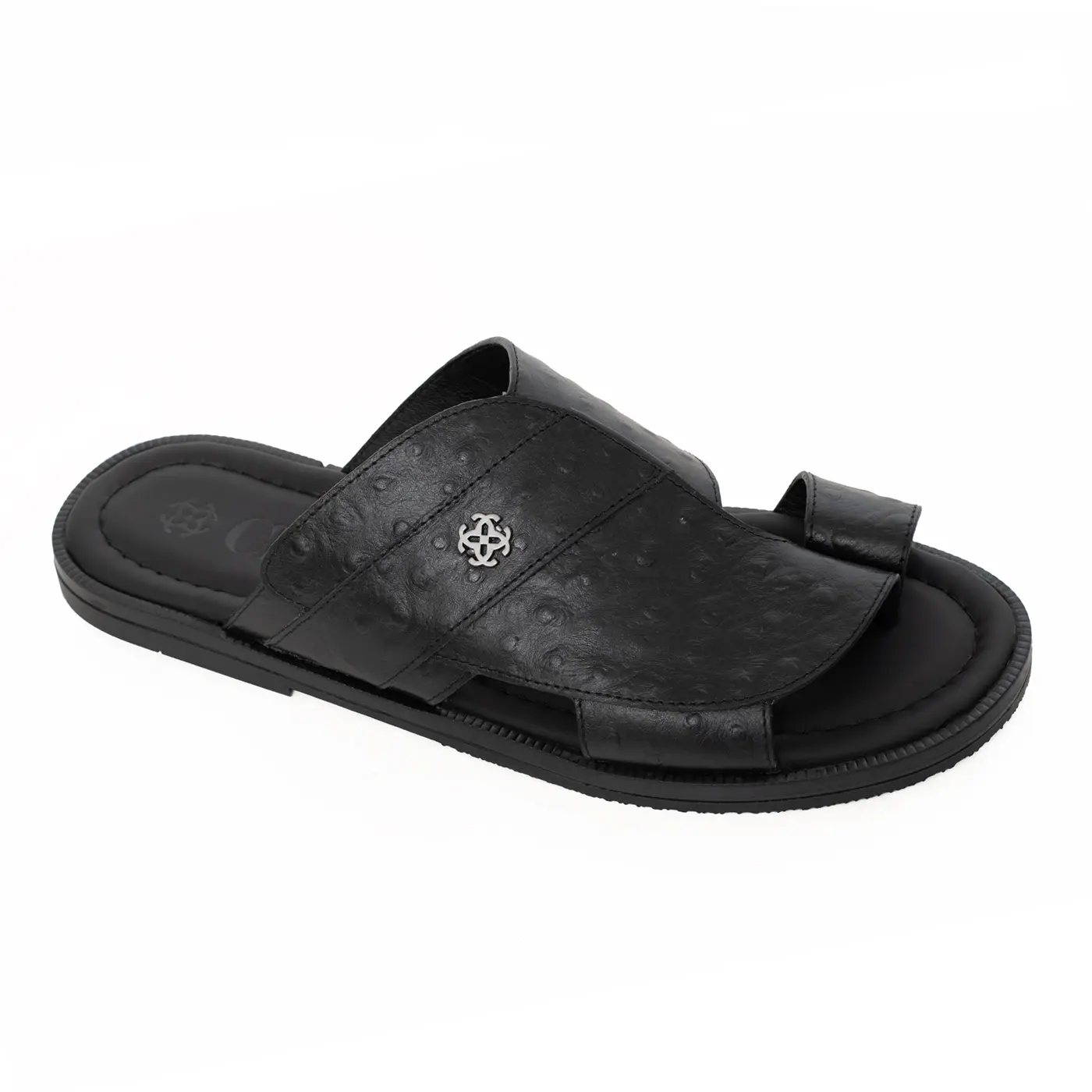 Ostrich-Printed Leather Flat Sandals